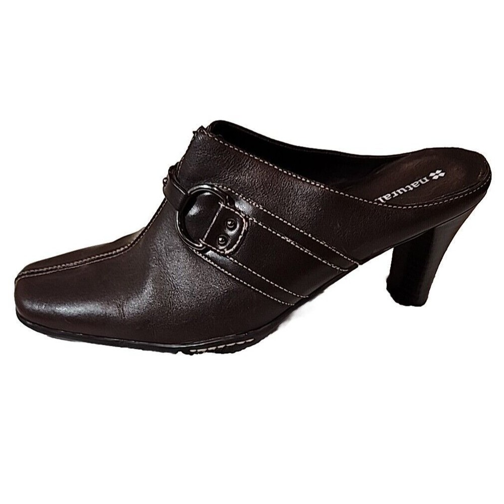 Naturalizer Leather Comfort Mules Slip Ons 3"‎ heel Brown Womens Shoes Heels 9 M